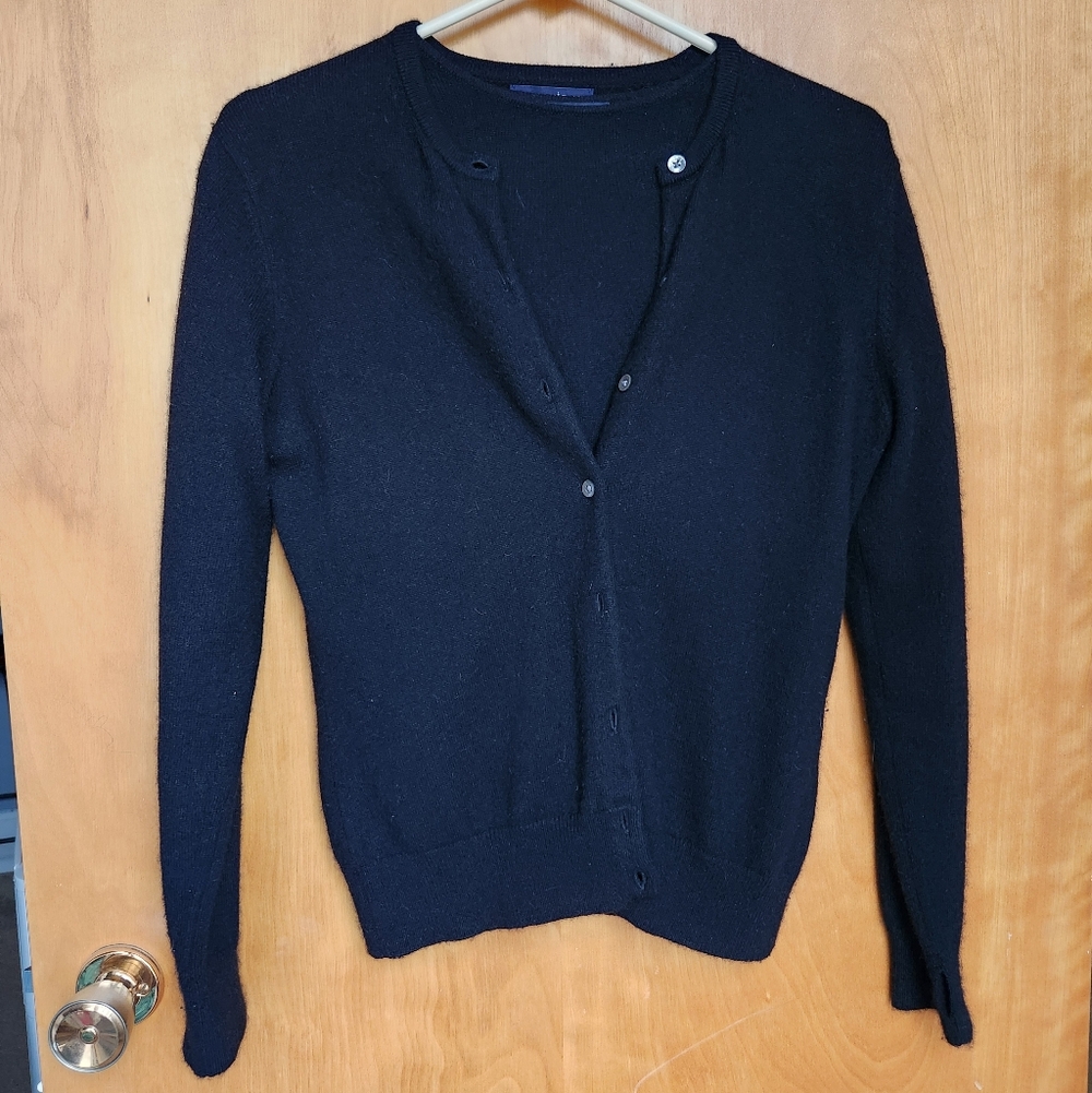 Black Cashmere Button-Up Cardigan and Top Set